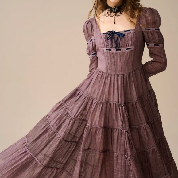 Linnenaive Queena 22 | Empired Maxi linen dress - Picture 1 of 8